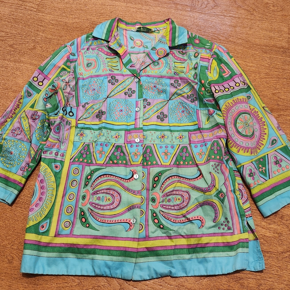 Alex Colman Vintage Colorful Psychedlic Geometric Women's Blouse, No Size Tag